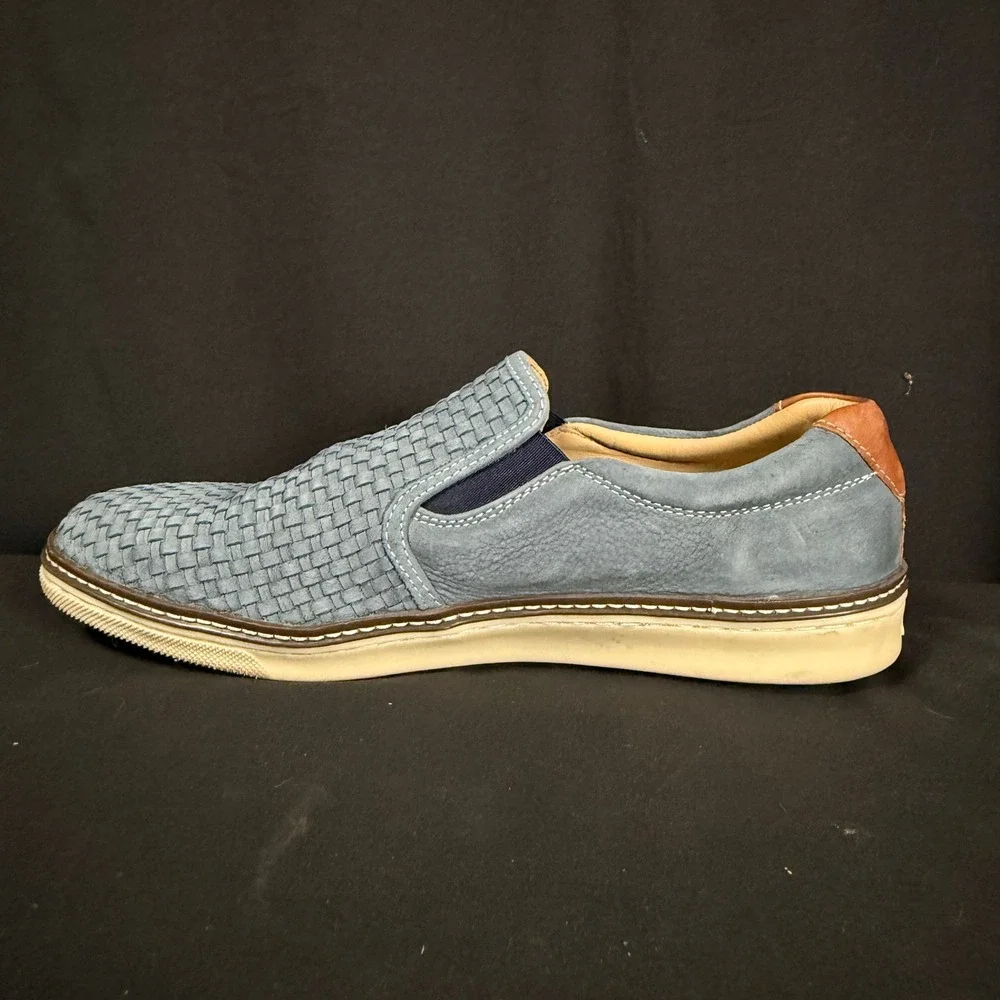 Johnston & Murphy Blue Woven Nubuck Slip On Sneakers 25-2529 Sheepskin Mens 10
